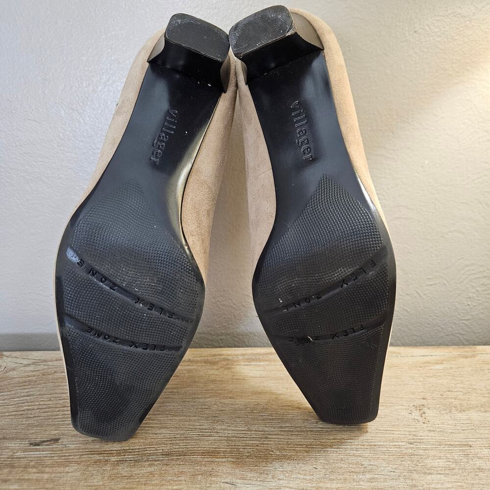 Villager Liz Claiborne Ophelia Suede LoaferPumps Beige 8M Y2K Preppy Old$ Career - Picture 4 of 10